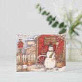 Rustic Snowman Winter Scene Briefkaart (Staand voorkant)