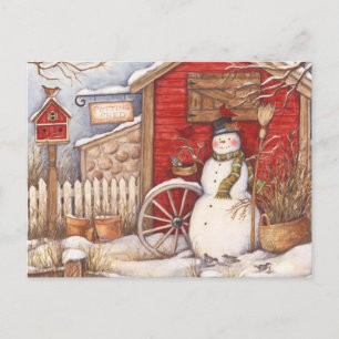 Rustic Snowman Winter Scene Briefkaart