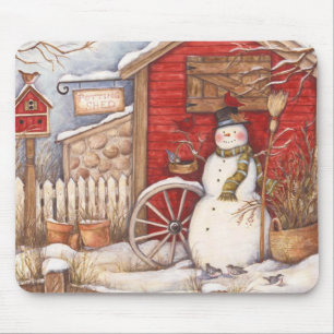 Rustic Snowman Winter Scene Muismat