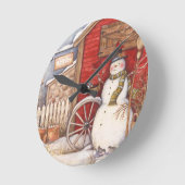 Rustic Snowman Winter Scene Ronde Klok (Hoek)
