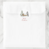 Rustic Snowy Cabin Merry kerstkaartjes Ronde Sticker (Tas)