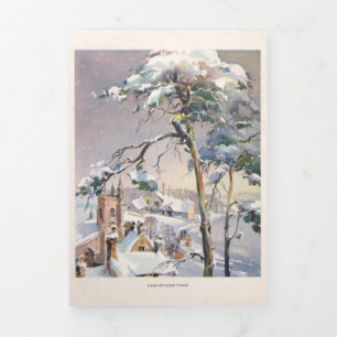 Rustic Snowy Winter Chistmas Village Drieluik Kaart
