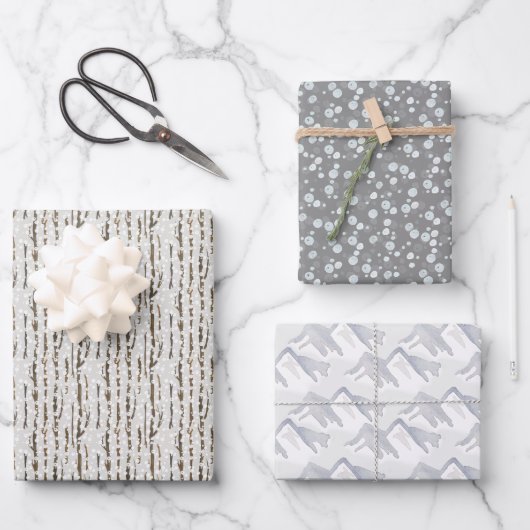 Rustic Snowy Winter Waterverf Pattern Kerstmis Inpakpapier Vel (Voorkant)