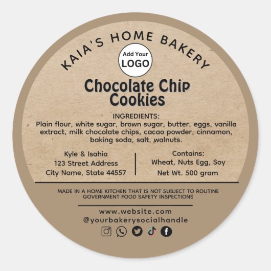 Rustic Social handle Chocolate chip Étiquette de c (Devant)