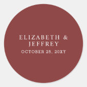 Rustic Solid Burgundy Wedding Ronde Sticker (Voorkant)