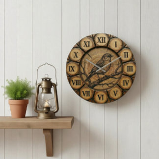 Rustic Songbird Wall Clock | Wood-Look Cabin Decor Grote Klok