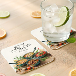 Rustic Soup Cook-Off Potluck Party Watercolor Vierkante Kartonnen Onderzetter