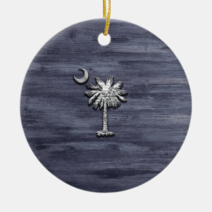 Rustic South Carolina Palmetto en Moon Keramisch Ornament