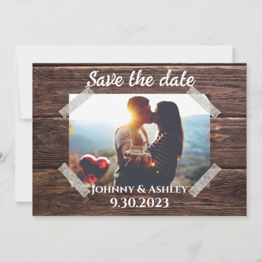 Rustic Sparen de Fotokaart van de Datum Save The Date (Voorkant)