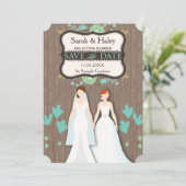 Rustic sparen de Kaart van de Datum, Twee Brides (Staand voorkant)