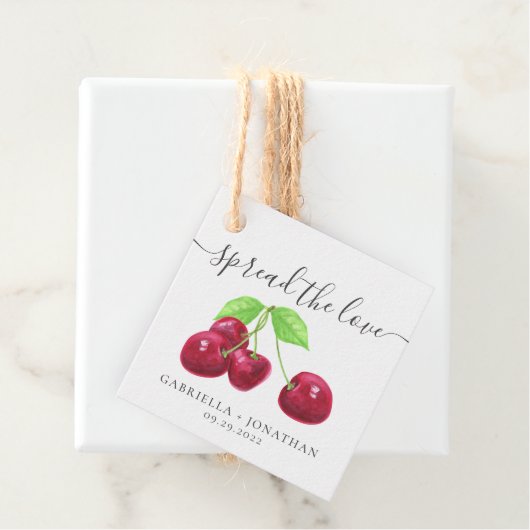 Rustic Spread the Love Cherry Jam Kraft Paper Bedankjes Labels (In situ)