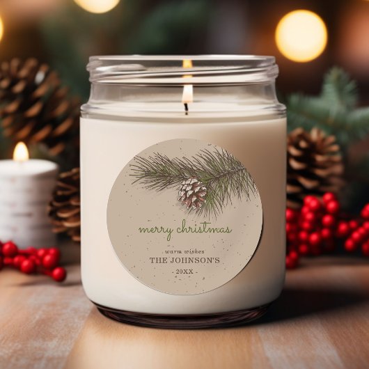 Rustic Sprig Pine Merry Kerstmis Ronde Sticker