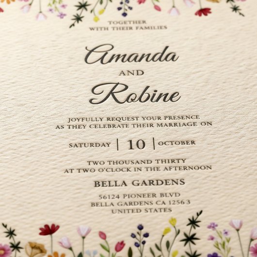 Rustic Spring Floral Wildflower Garden Wedding Kaart