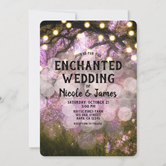 Rustic Spring Lights Enchanted Forest Wedding Kaart (Voorkant)