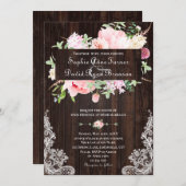 Rustic Spring Pink Flowers Wood Lace Wedding Kaart (Voorkant / Achterkant)