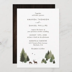 Rustic Stag en Doe Forest Wedding Invitations Kaart