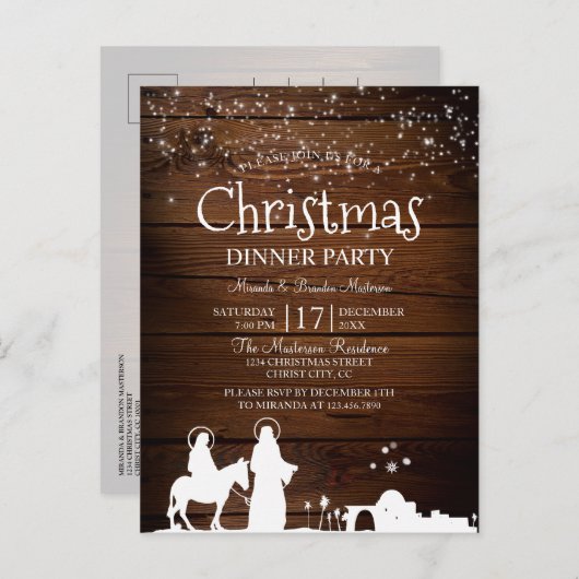 Rustic Star Lights Mary en Joseph Kerstmis Uitnodiging Briefkaart (Voorkant / Achterkant)