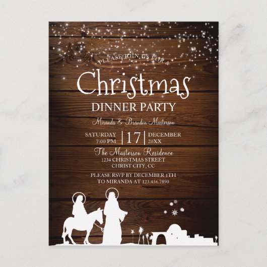Rustic Star Lights Mary en Joseph Kerstmis Uitnodiging Briefkaart (Voorkant)