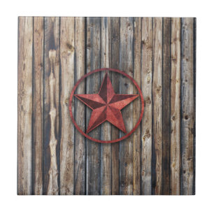 Rustic Star & Wooden Boards (rood) Tegeltje