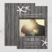 Rustic Starfish & Barn Wood Photo Wedding Kaart (Voorkant / Achterkant)