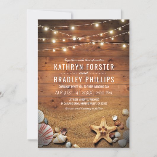 Rustic Starfish Beach Lights Tropisch huwelijk Kaart (Voorkant)