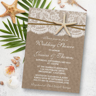 Rustic Starfish Beach Wedding Shower Invitations Kaart