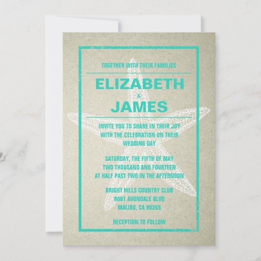 Rustic Starfish Wedding Invitations Kaart (Voorkant)
