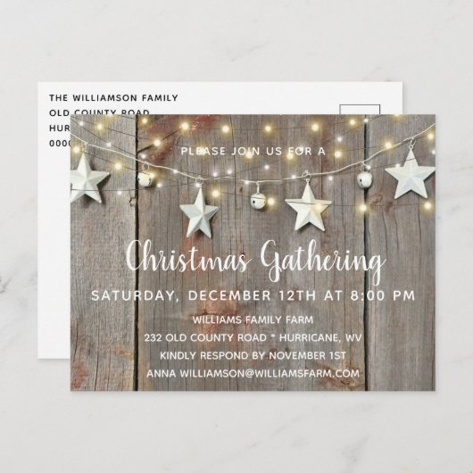 Rustic Stars & Lights op het kerstfeest in Barnwoo Uitnodiging Briefkaart (Voorkant / Achterkant)