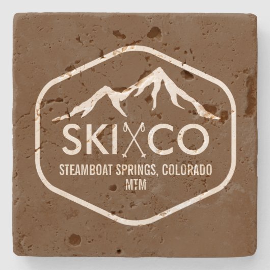 Rustic Steamboot Springs Co Ski Mountain Monogram Stenen Onderzetter (Voorkant)