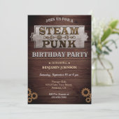 -Rustic Steampunk Birthday-partijuitnodiging Kaart (Staand voorkant)