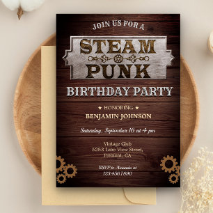 -Rustic Steampunk Birthday-partijuitnodiging Kaart