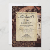 Rustic Steampunk Invitation d'anniversaire Vintage (Devant)