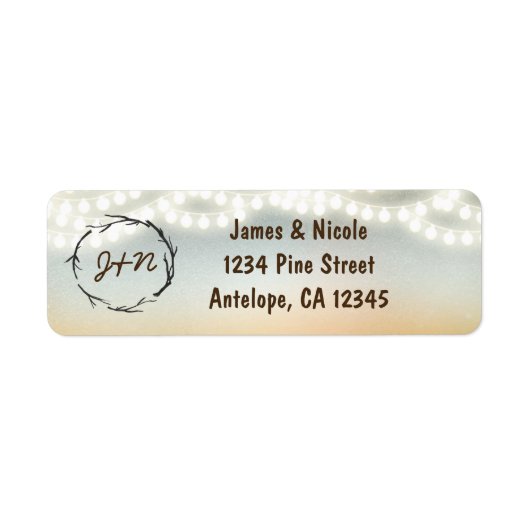 Rustic Sticks met Adresetiketten van String Lights Etiket (Voorkant)
