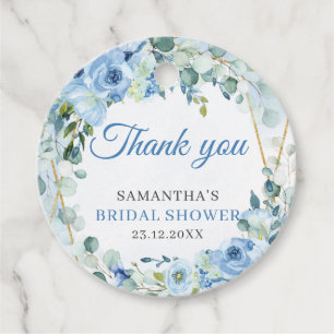 Rustic Stofblauw Bloemstuk gouden lijst bruidsdouc Bedankjes Labels