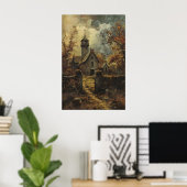 Rustic Stone Gothic Church Art, Vintage Autumn Poster (Thuiskantoor)