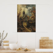 Rustic Stone Gothic Church Art, Vintage Autumn Poster (Keuken)