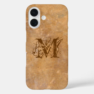 Rustic Stone Initiaal Look iPhone 16 Hoesje