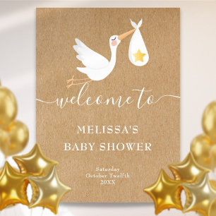 Rustic Stork Gold Star Baby shower Affiche de bien