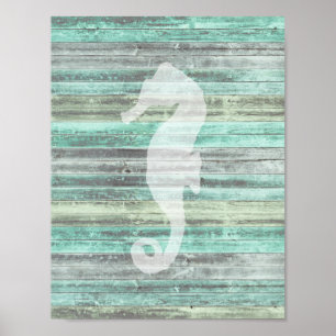 Rustic stranddecor zeepaard poster