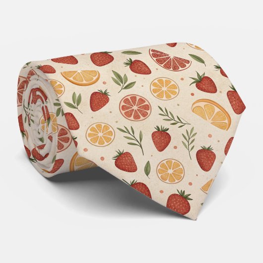 Rustic Strawberry & Citrus Earthy Pattern (2) Stropdas (Opgerold)
