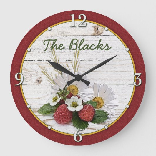 Rustic Strawberry Daisy Floral Grote Klok (Voorkant)
