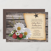 Rustic Strawberry Daisy Wedding Invitation Kaart (Voorkant / Achterkant)