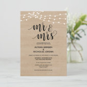 Rustic string licht Mr en Mrs Wedding Invitation Programma (Staand voorkant)