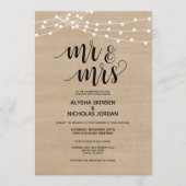 Rustic string licht Mr en Mrs Wedding Invitation Programma (Voorkant)