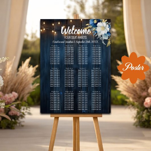 Rustic String Light 12 Tafels Zitplaatskaart Poste Poster