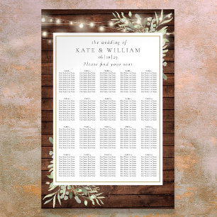 Rustic String Light Greenery Wedding Seating Chart Poster