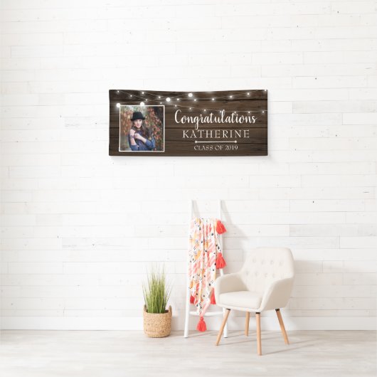 Rustic String Lights Afstuderen Spandoek (Insitu)
