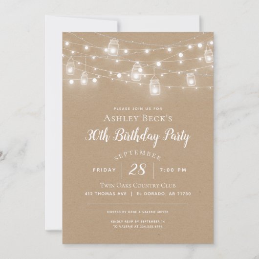 Rustic String Lights Anniversaire Fête Invitation (Devant)