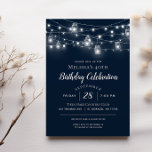 Rustic String Lights Anniversaire Fête Invitation<br><div class="desc">Invitations de fête d'anniversaire personnalisées et abordables avec un modèle facile à utiliser pour la personnalisation. Ce design rustique chic présente des brins de lumières clignotantes et des jarres de maçon sur un arrière - plan bleu marine foncé. Personnalisez l'invitation avec les détails de votre dîner d'anniversaire ou customisez le...</div>