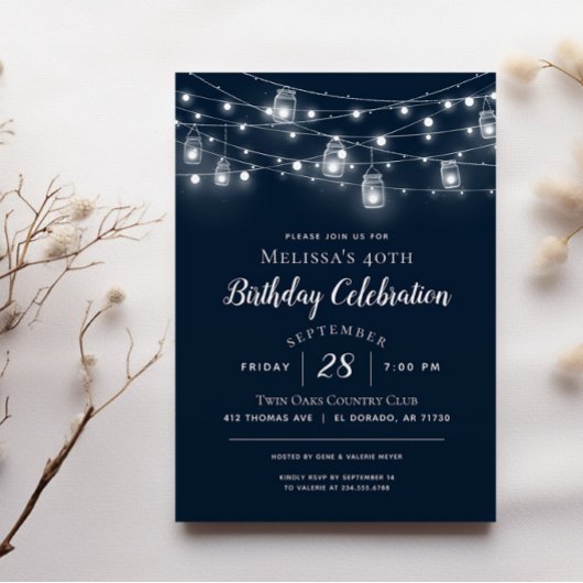 Rustic String Lights Anniversaire Fête Invitation